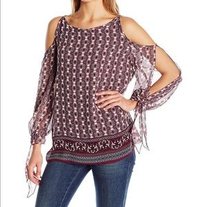 Max Studio Long Sleeve Cold Shoulder Printed Top
